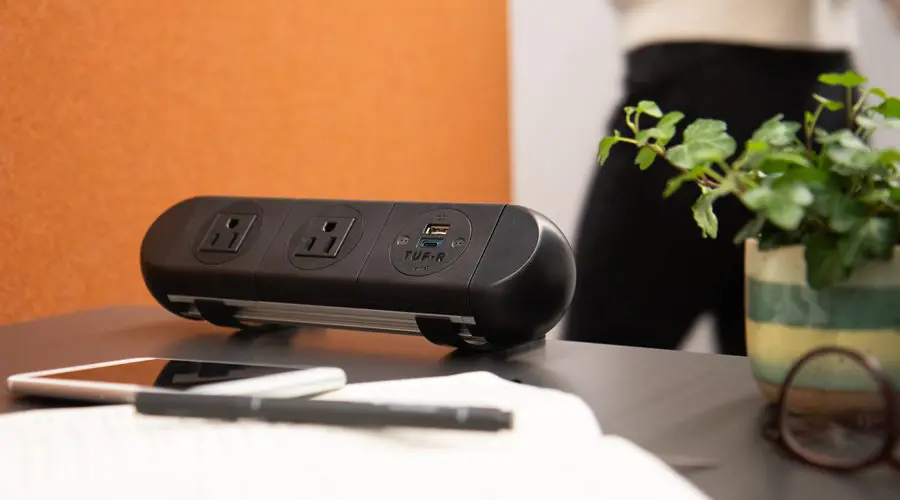 black on surface power unit, black power unit, nema and USB Charging power, home office power,