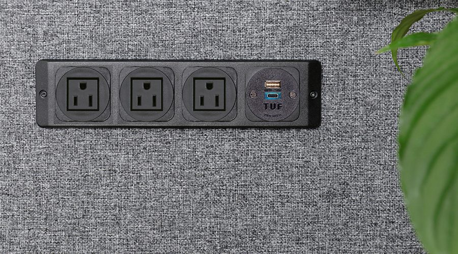 screen mounted power unit nema sockets and usb fast charger black