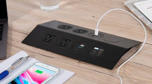 sleek low profile power unit with mama socket usb and data