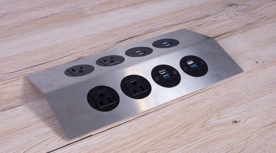 stainless steel low profile accessible power unit with nema power and USB Charging